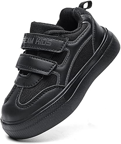 DREAM KIDS Boys & Girls Toddler Slip On Sneakers Adjustable Strap Running Walking Sports Shoes for Kids All Black US Size 9.5, 9.5 Toddler