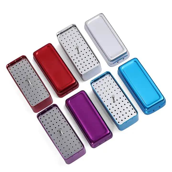 72 Holes Endo Files Aluminum Box Disinfection Sterilizing Storage Case Bur Holder Stand Organizer Box (Silver)