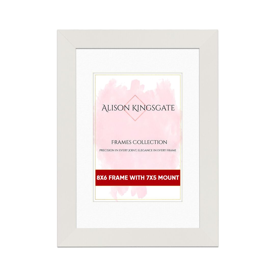 Alison Kingsgate 8X6 White Picture Frame with Mount for 7X5 Photo - Engineered Wood Photo Frame with Precision Cut Cardboard Mount - Ideal for Photos, Posters & Artwork - Wall or Tabletop Display — image 1