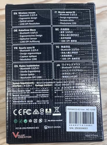 Image of Perixx PERIMICE-821IB Wireless Bluetooth Mouse - Silent Click - Ergonomic Design - Iron Black