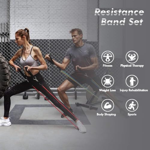 51Nh45VUwTL Resistance Bands Set Exercise Bands, Resistance Bands Set Men Home Workouts With 5 Fitness Tubes - Image 4
