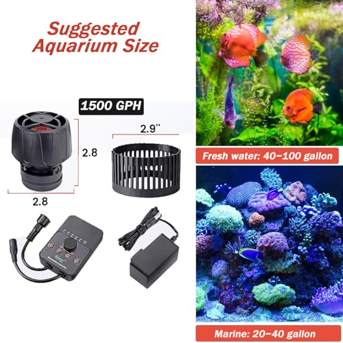 Image of hygger Adjustable Flow Aquarium Wave Maker 24V DC Quiet Magnetic Powerhead Pump with Controller Fish Guard, 1500 GPH Fish Tank Wavemaker for 20-100 Gallon Saltwater Freshwater Aquariums
