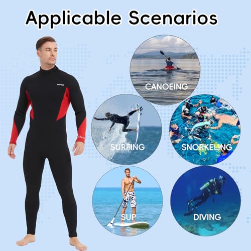 Image of Mens 5mm Full Wetsuit Ultra-Stretch Neoprene Surfing Diving Suit | GBS Seams Thermal Wetsuits, Neoprene Back Front Zipper for Surfing, Swimming