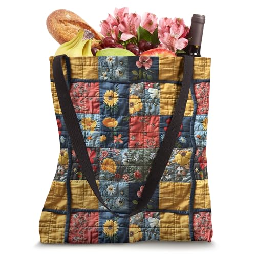 Bolso tote vintage de retazos con estampado floral y girasoles miniatura 4