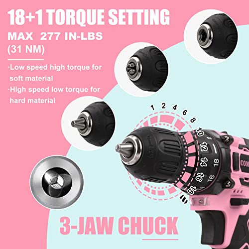 COMOWARE Pink Bohrer-Set für Damen, 12 V Bohrmaschine mit rosa Tasche – Bild 5
