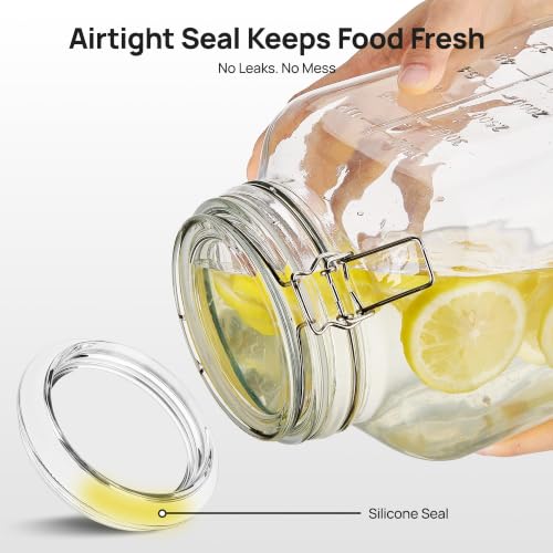Image of Vtopmart 1.1 Gallon Glass Storage Jars with Airtight Clamp Lids, 2 Pack | 140oz Square Canisters with Wide Mouth, Measurement Marks, Large Food Container for Flour, Sugar, Rice, Pickling, Fermenting