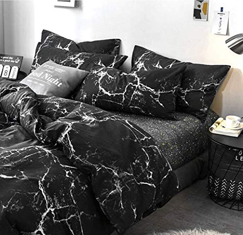 Wellboo Black Marble Comforter Sets Queen Women Black And White Marble Bedding Comforters Cotton Adults Men Modern Abstract Streaks Quilts Boho Black Marble Aesthetic Comforter Organic Gothic Chic Bed #TOP4
