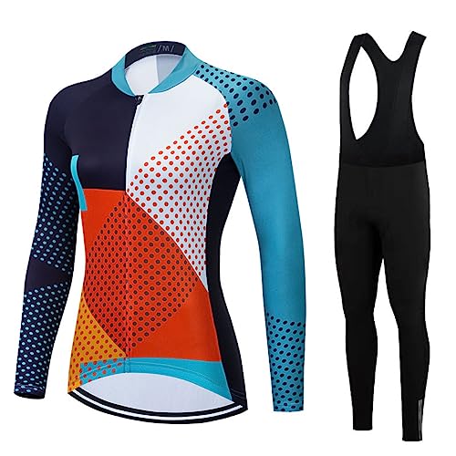 Conjunto de roupas de ciclismo feminino de manga comprida com camisas acolchoadas de secagem rápida