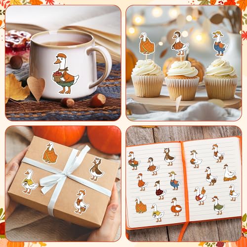 Image of Autumn Silly Goose Sticker - 2 Rolls Waterproof Vinyl Self Adhesive Decals Easy Peel for Laptop Water Bottle Scrapbook Journal Planner DIY Craft Gift Supplies School Work Desk Locker Decor