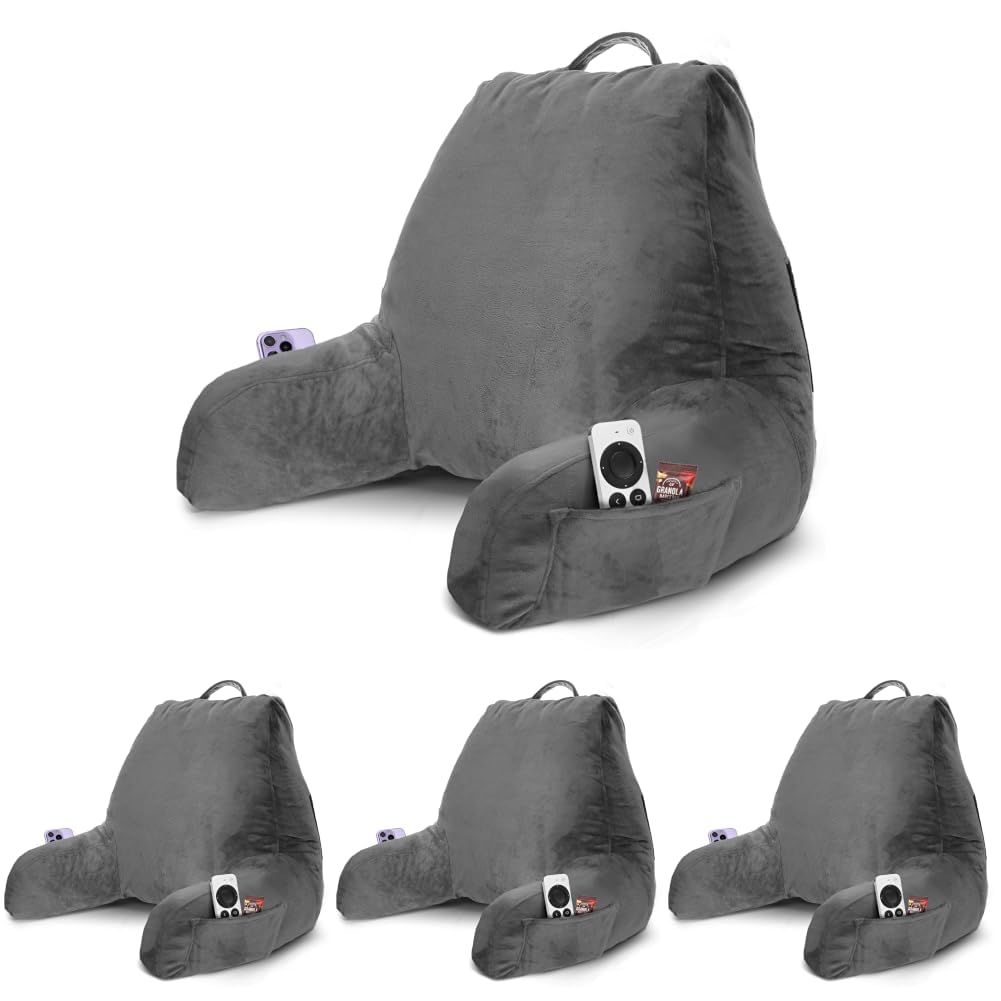Nestl Reading Pillow for Bed, Back Pillow for Sitting Up in Bed, Dark Grey, Standard 18" (Pack of 4)