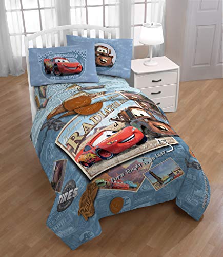 Image of Disney /Pixar Cars Kids 7 Piece Full Comforter Set - Bed in a Bag with Shams, Lightning McQueen & Mater, Super Soft Fade Resistant Microfiber, Machine Washable Blue /Gray (Official Disney /Pixar Product)