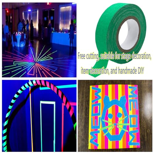 Image of Green Gaffer Tape Spike Tape Fluorescent Green Neon Gaffer Tape Black Light UV Reactive Tape 0.6 inch x 32 feet for Party Stage Color Coding Art Crafts