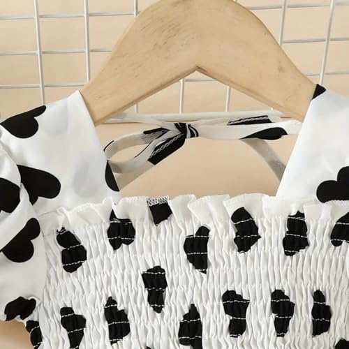 Girls Heart Dot Bubble Sleeve Smocked Midi Dress A-Line Tunic Ruffle Midi Dresses Casual Tween Party Holiday Outfit3