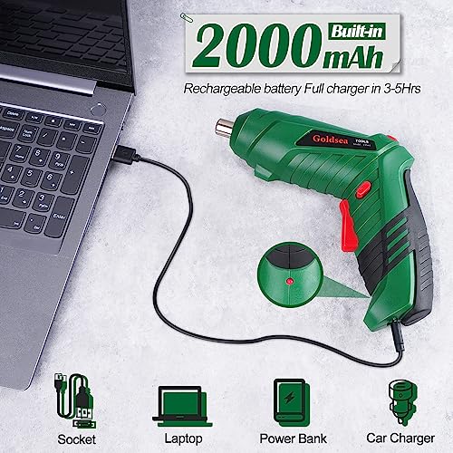 Goldsea Electric Screwdriver, Cordless Screwdriver Set Rotated 90 Degrees Electric Screwdrivers Handle 4.2V 2000mAh Rechargeable Lithium-Ion Battery w/LED Worklight & Charger, Green,red (TY002) 6 Goldsea Electric Screwdriver, Cordless Screwdriver Set Rotated 90 Degrees Electric Screwdrivers Handle 4.2V 2000mAh Rechargeable Lithium-Ion Battery w/LED Worklight & Charger, Green,red (TY002) - Image 6