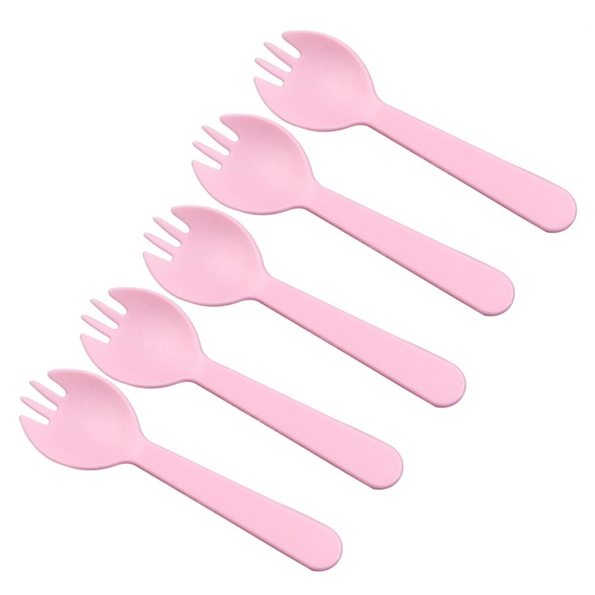 FOMIYES 100pcs Plastic Sporks 2-in-1 Fork Spoon for Dessert Ice Salad Non-stick Food-grade