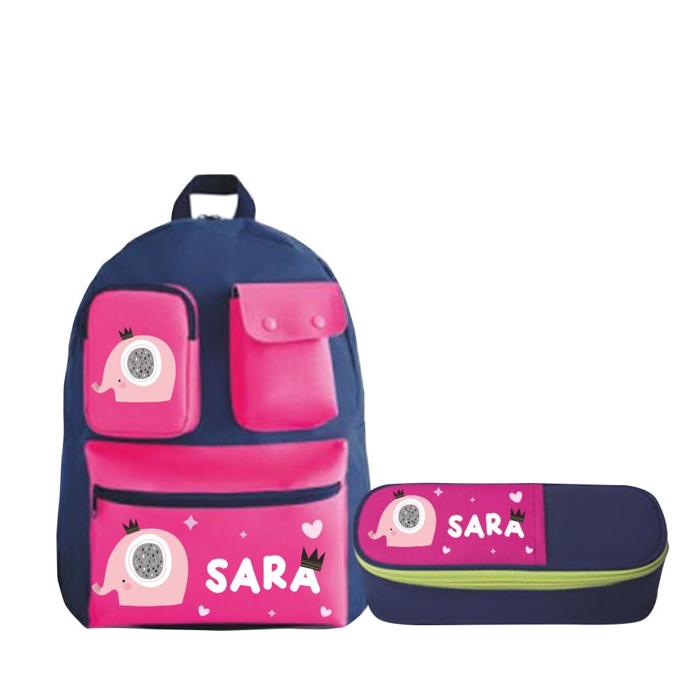 Generico Zaino e Astuccio per Bambini Combo Set 2 Pezzi con Stampa Elephant e Personalizzabile con Nome asilo elementari medie ragazzi ragazze giovane scuola idea regalo natale
