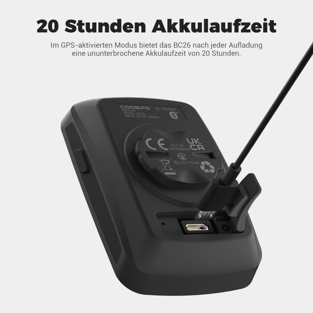 COOSPO BC26 GPS Fahrradcomputer Kabellos Bluetooth5.0/ ANT+, IP67 Wasserdichter Fahrrad Kilometerzähler Drahtlose Fahrradtacho Radcomputer 2,3 Zoll LCD mit Automatischer Hintergrundbeleuchtung