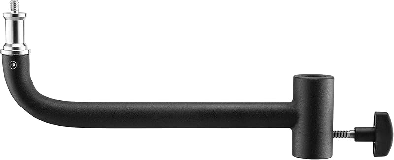 8" Shorty Offset Extension Arm for Flash, Black, Iron & Brass, 5/8" Female Receiver & Male Stud, 2 Tension Knob Holes