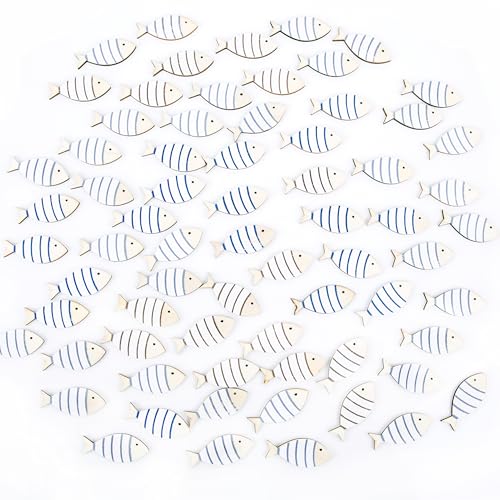 Set déco marine poissons, 70 pièces: figurines bois, décoration table thème marin, accessoires plage et mer, déco estivale maison salle de bain salon,...