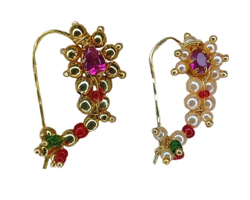 Saavi Collection Combo of Gold Plated Medium Size Piercing Nath Artificial Gold Beaded and Artificial Pearl Beaded Maharashtrian Nath for Girls and Womens (B0CJ85L986) Amazon Price History, Amazon Price Tracker
