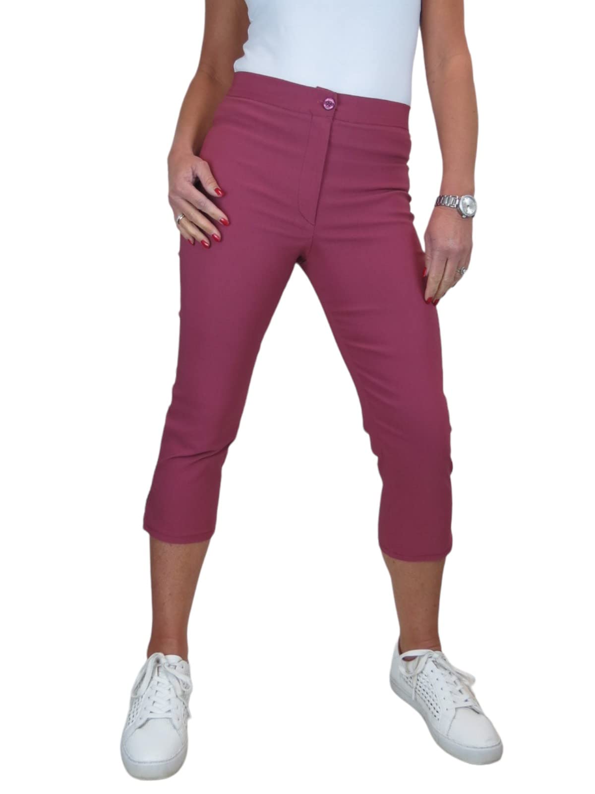 Paulo Due Women's Cropped Capri Stretch Trousers in Rose | Size: 20