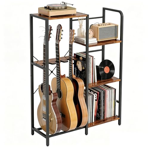 HavenlyYouth Guitar Rack with Record Player Stand 84' H, 3 Tier Guitar Stand Shelf for Amp Player and Vinyl Record Storage, Multiple Guitar Holder for for 3 Guitars Home Music Studio