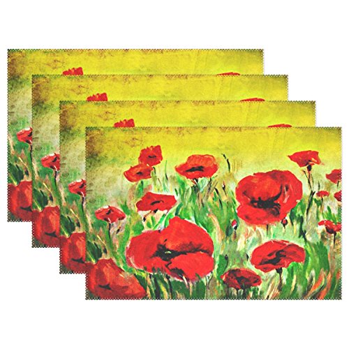 Use7 Set de table en polyester Motif coquelicot 30,5 x 45,7 cm, Polyester, multicolore, Package Quantity: 4