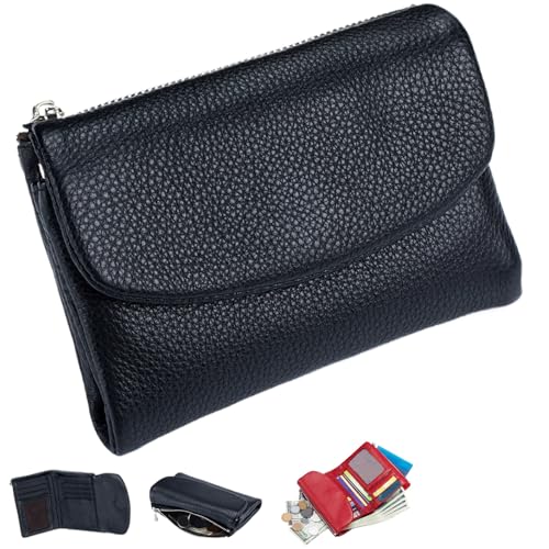 Joyfullygo Wallet, Unisex Pebble Leather Wallet, 2025 New Leather Coin Card Purse with Credit Card Holder, Coin Holder & Cash Slots(Black)