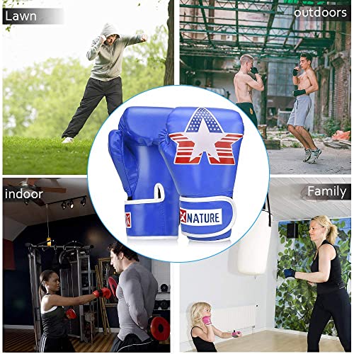 Xnature 4Oz 6Oz 8Oz Pu Kids Boxing Gloves W/Gift Box Children Cartoon Mma Kickboxing Sparring Youth Boxing Gloves Training Gloves Age 5-12 Years Blue #TOP4