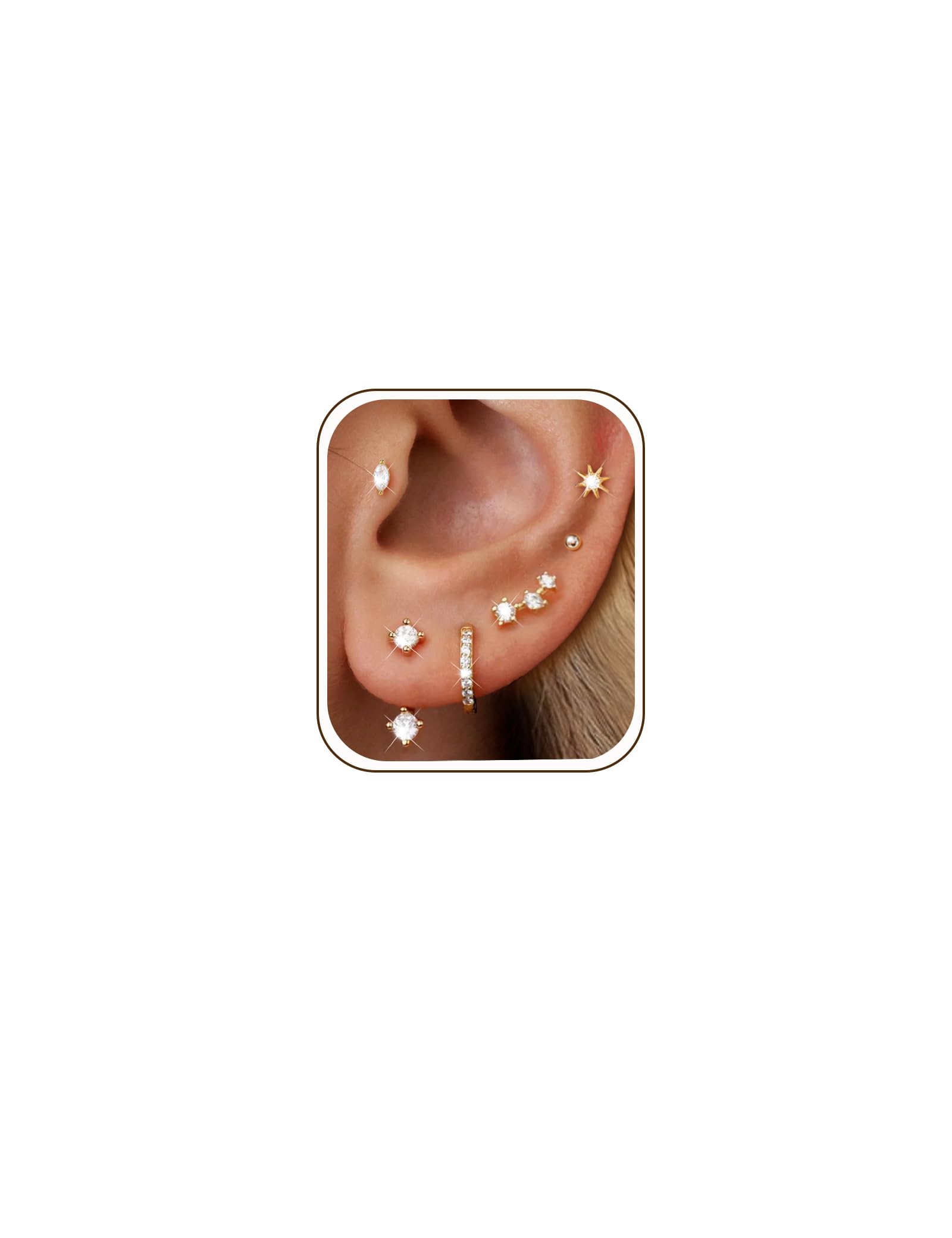 YEEZII 6 Pairs 14K Gold Plated Stud Earrings