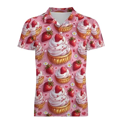Boys' Classic Polo Shirts Short Sleeve Moisture-Wicking Golf & Tennis Shirts for Youth Teens Strawberry Cake Cute4