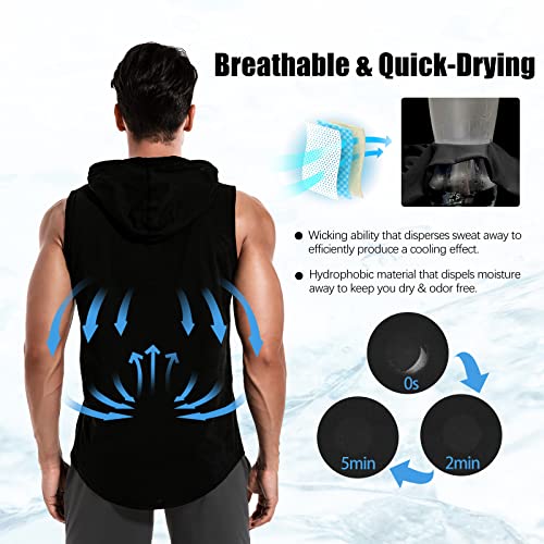 MEETWEE Herren Tank Top, Sportshirt mit Kapuze Ärmelloses Muskelshirts Fitness Sleeveless Shirt Atmungsaktiv Laufshirt Achselshirts Hoodie für Gym Running Training 3