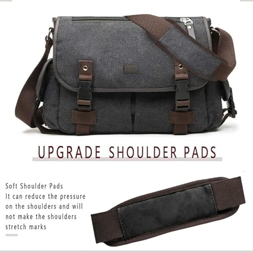 [Upgraded] Vintage Canvas Messenger Bag 13 15.6 17 inches Large Book Laptop Shoulder Bag Women Men New (Black, Large)4