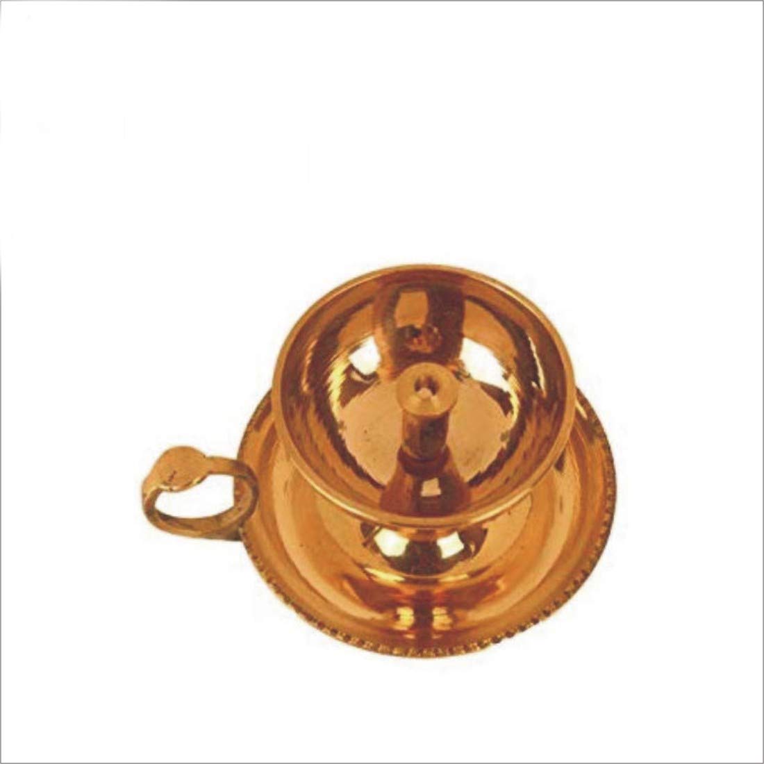 Rolimoli Pure Brass Sampath Nanda Akhand Diya with Finger Holder Golden Deepak (Small)