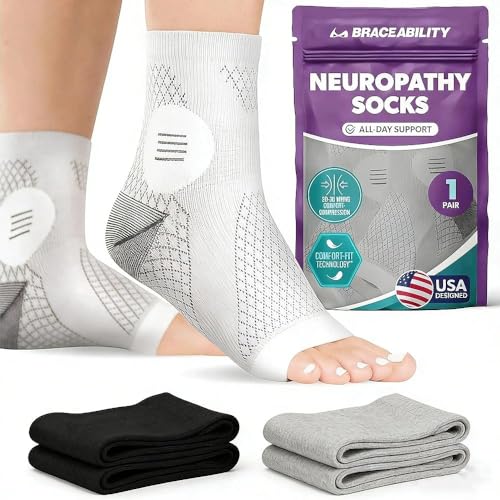 Image of NeuroCare Foot Supports for Neuropathy -Compression Foot Sleeves for Nerve Pain Relief, Diabetic Neuropathy, Ankle Gout, and Plantar Fasciitis - Adjustable for Men and Women(2Pair)