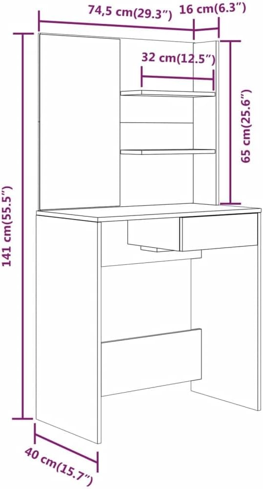 Diagrama de dimensiones del tocador vidaXL