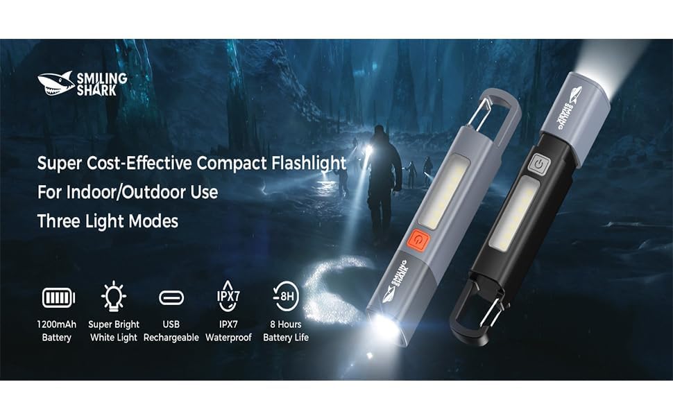 KEMLOZE LED Rechargeable Flashlight | High Lumens, Zoomable & Waterproof | Side Light with Hook | Portable Grey Torch 1