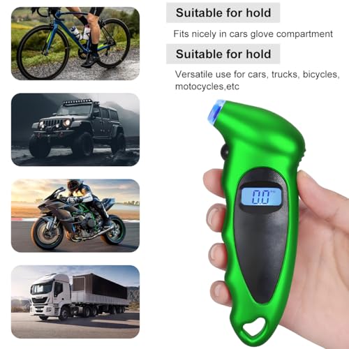 Image of KVAEY Digital Tire Pressure Gauge, 150 PSI 4 Settings Accurate Tire Gauge with Non-Slip Grip, Backlight LCD Tire Pressure Gauge Reader Checker Tool for Car Truck Bicycle Motorcycle (Green)