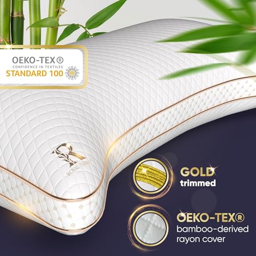 Image of Royal Therapy Queen Memory Foam Pillow, Adjustable Shredded Odor-Free Cut-Out Bed Pillow for Neck & Shoulder Pain Relief, Breathable Support for Back, Stomach, Side Sleepers, BioForm
