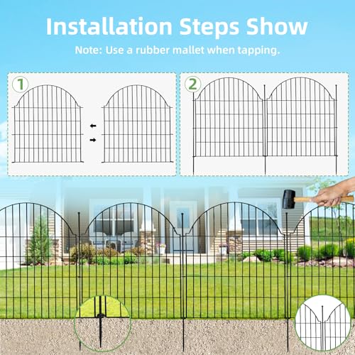 Decorative Metal Garden Fence with Gate Lock 5 Panels, 32in (H) x 11.8ft (L) No Dig Dog Fence Outdoor for Yard, Temporary Rustproof Metal Wire Rabbit Dog Garden Border Fencing for Patio
