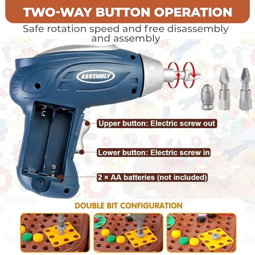 Image of Kidology Creative Toolbox with Toys Electric Drill Screwdriver Tool Set Creative Mosaic Puzzle Toy - 203 Pieces Electric Drill Toy & Rainbow Fasteners, Premium STEM Building Set for Kids 3+ Years Old
