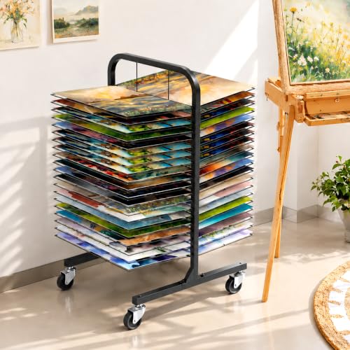 mangmong Séchoir Peintures 40 Plateaux Roulant Classe Studio Art