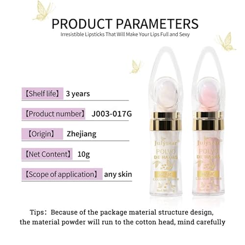 Polvo De Hadas Makeup Powder, Highlighter Powder Stick Body Shimmer Patting Powder Glitter High Gloss Sparkle Loose Brighten Face Body Lips Eyes Glow Cosmetic White Moonbeam (6 Colors Set) #TOP7