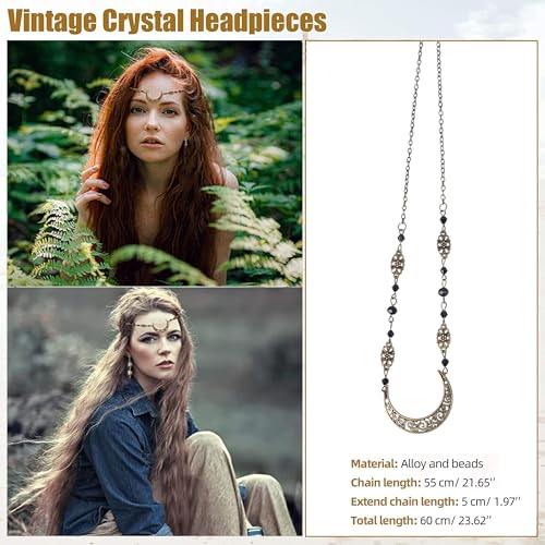 AZWOOD Boho Gold Bridal Headpiece Black Pearl Moon Chain Hair Jewelry Festival Accessory for Women and Girls - Image 3