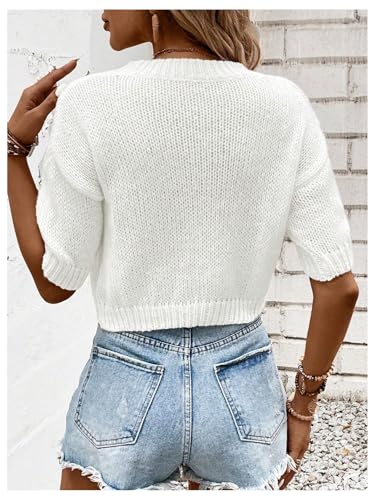 Image of GORGLITTER Women's Puff Short Sleeve Crop Cropped Sweaters Top Cute Outfits | Old Money Outfits Women, Date Night Outfit for Women, Going Out Tops Trendy, Knit Tops Sweater