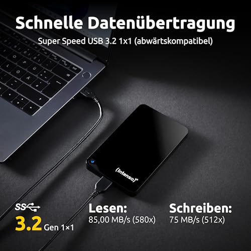Image of Intenso Memory Drive Portable Hard Drive 5TB Portable External Hard Drive with Case 2.5 Inch 5400 RPM 8 MB Cache USB 3.0 Black