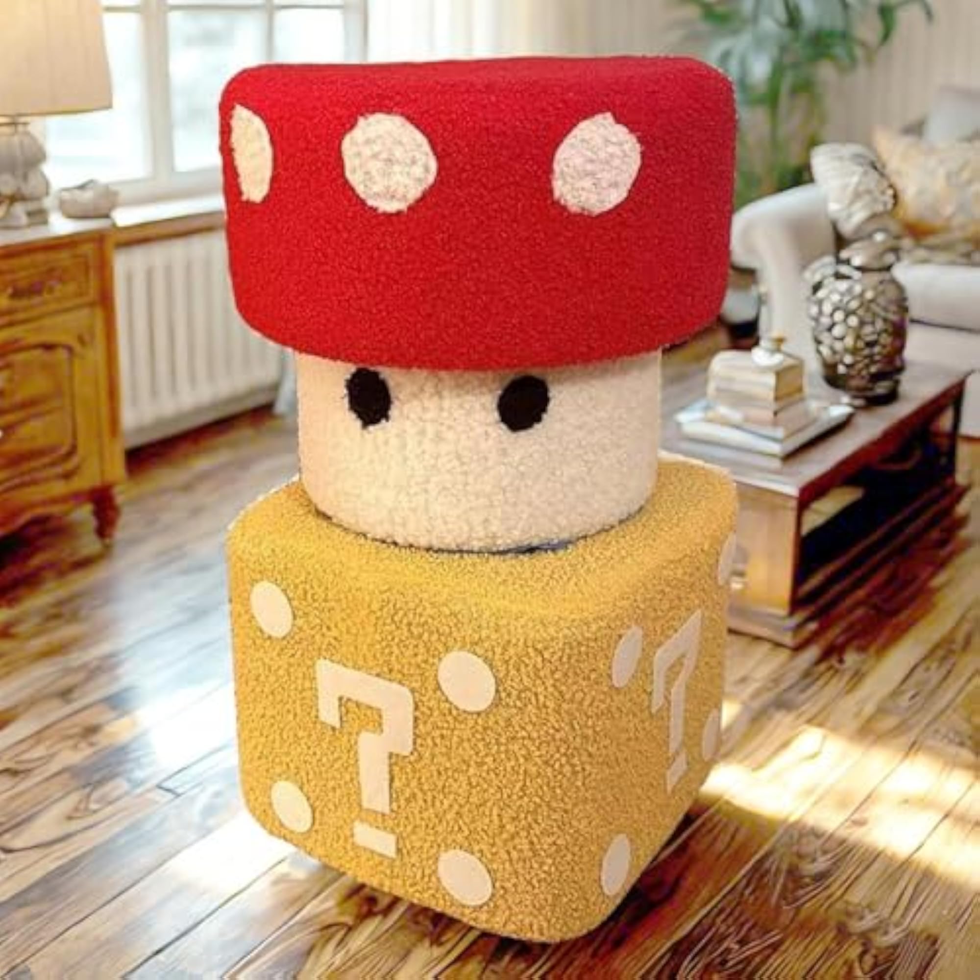 Modern Nonslip Ornament Footstool for Living Room, Yellow