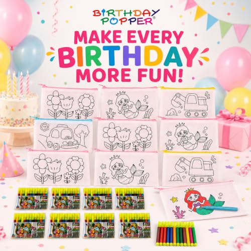 Image of Birthday Popper Birthday Return Gift for Kids Pouch & Sketch Pens Set of 10