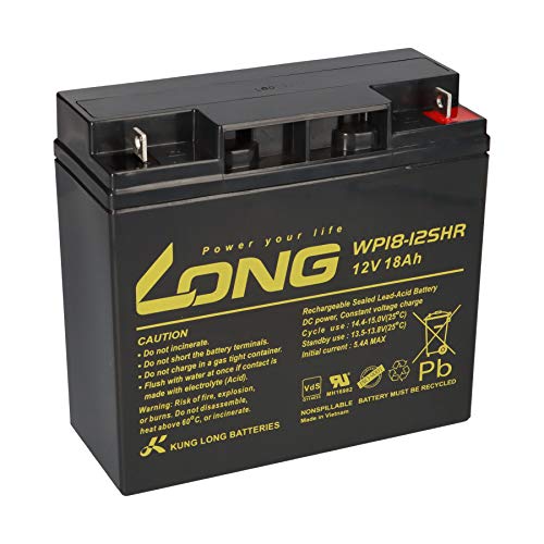 Kung Long WP18-12SHR Akku PB Blei 12 Volt mit 18Ah, mit M5 Flachpol Schraubanschluss, 181 x 76 x 167mm