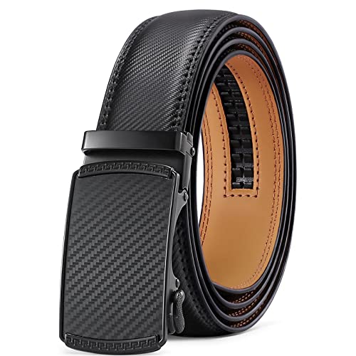 SENDEFN Men's Leather Belt Automatic Ratchet Buckle Slide Belt for Dress Casual Trim to Fit with Gift Box - image 1